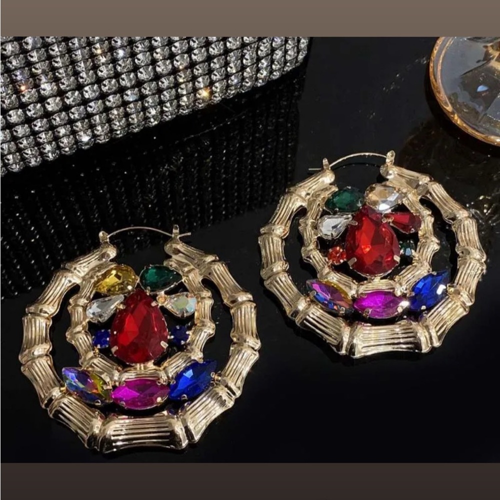 Elegant Multicolor Gemstone Hoop Earrings